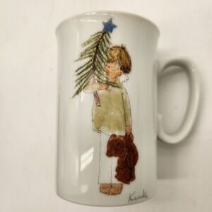 Kinka "Wish On The Christmas Star" Ceramic Mug Vintage Child Holding Tree & Bear